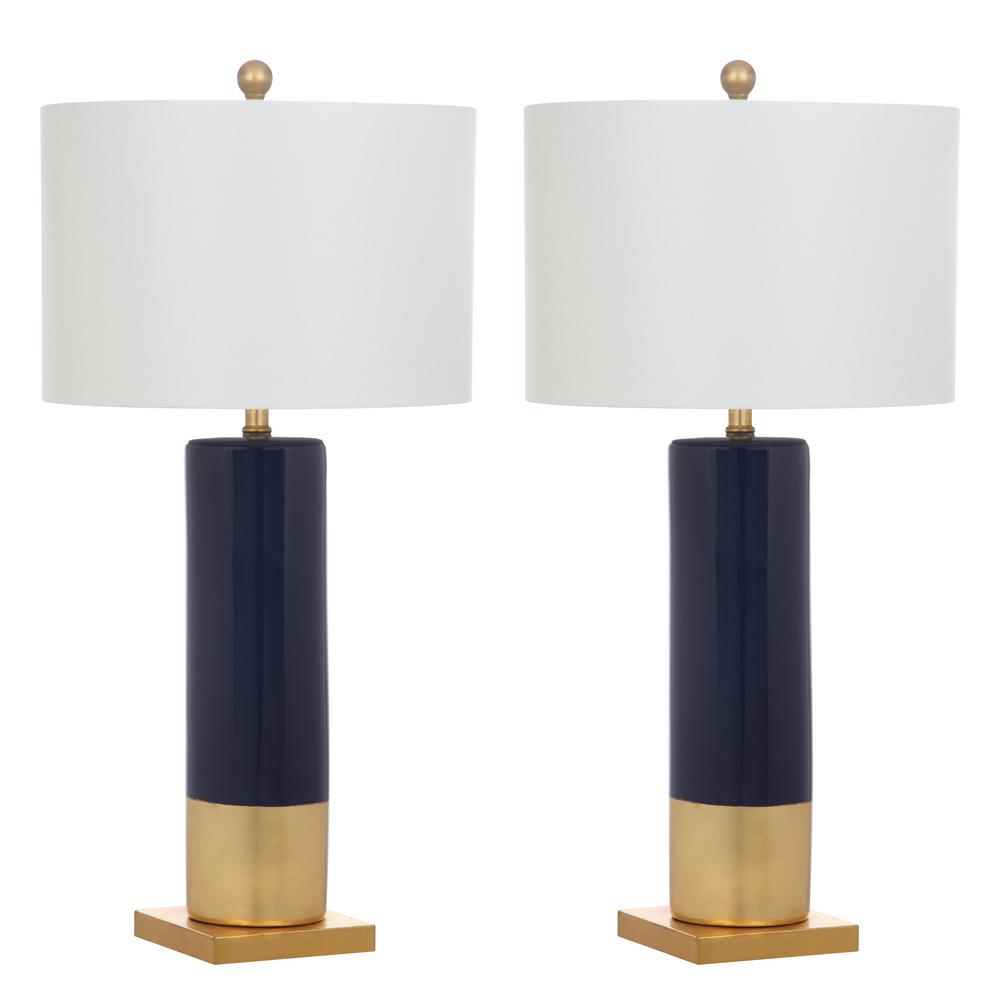 Navy/Gold Column Table Lamp with 
