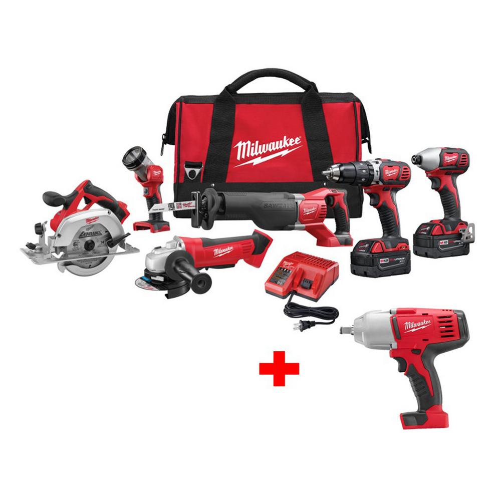 Milwaukee M18 18-Volt Lithium-Ion Cordless 6-Tool Combo Kit W/ Free M18 ...