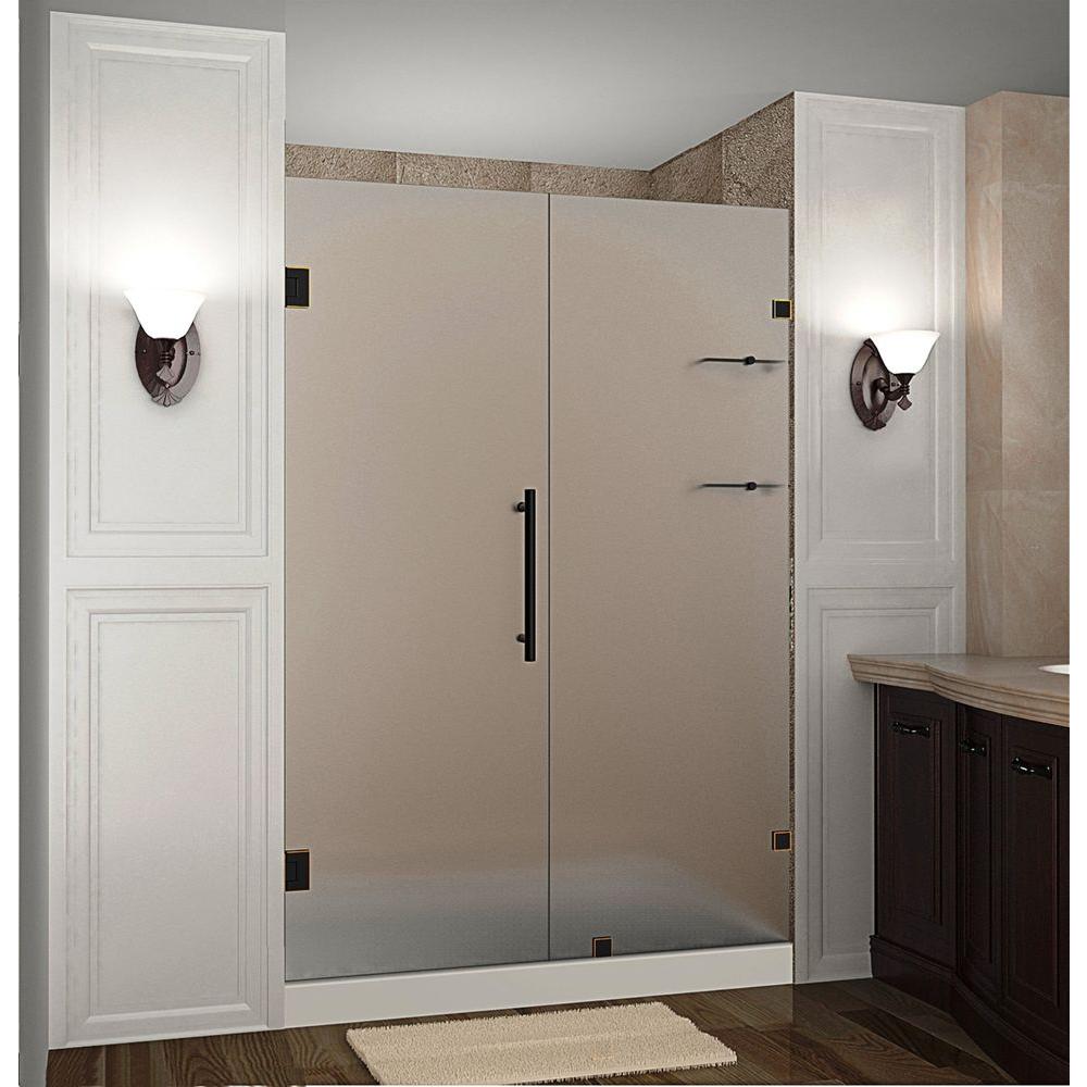Aston Nautis Gs 52 In X 72 Frameless Hinged Shower Door With Frosted Glass And Shelves Oil Rubbed Bronze