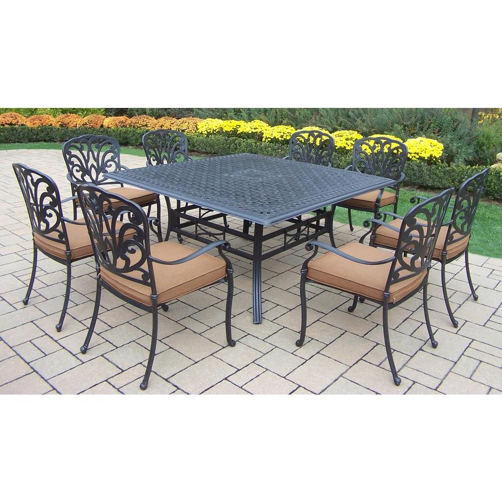 Oakland Living 8 9 Person Square Patio Dining Furniture Hampton 9 Piece Patio Square Dining Set With Sunbrella Cushions