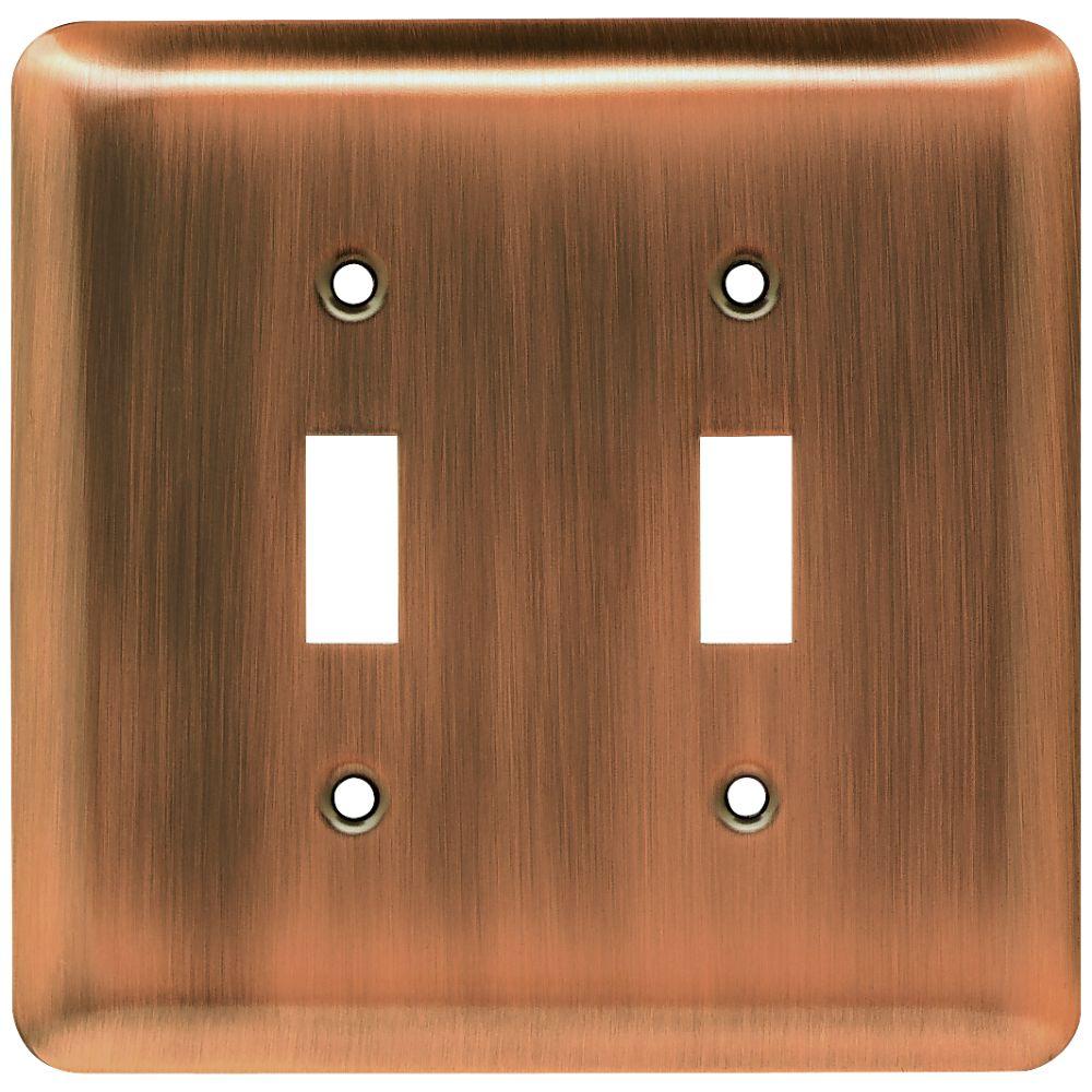 Liberty Stamped Round Decorative Double Switch Plate Antique Copper Liberty Stamped Round Decorative Double Switch Plate Antique Copper