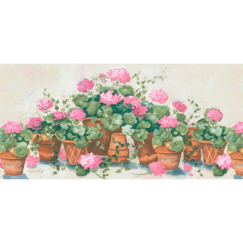 Pink Terra Cotta Potted Flower Wallpaper Border-499-06741 - The Home Depot