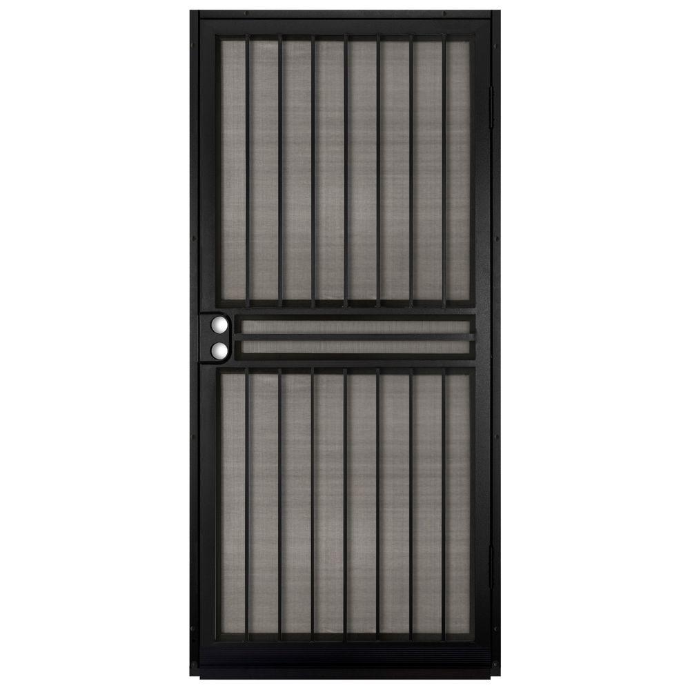 Unique Home Designs 36 In X 80 In Guardian Black Surface Mount Outswing Steel Security Door With Insect Screen