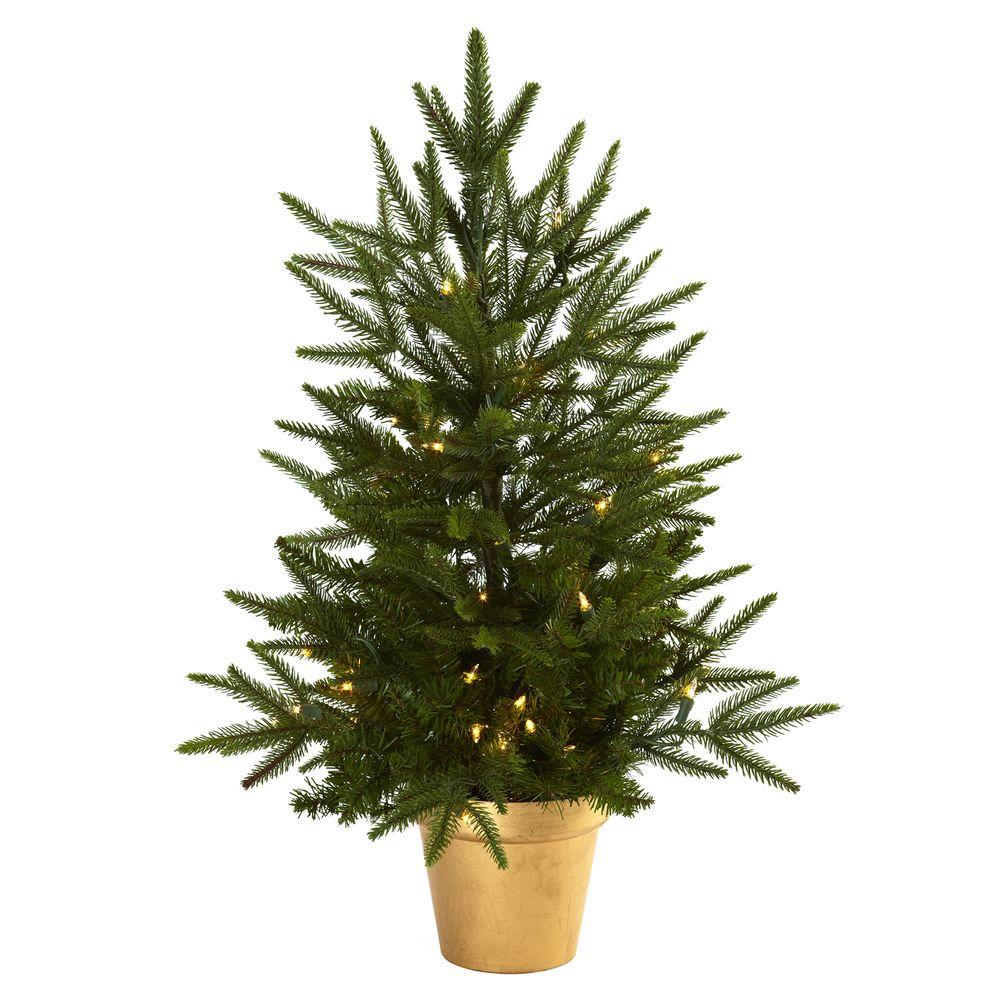 Nearly Natural 2.5 ft. Artificial Christmas Tree with Golden Planter and Clear Lights-5370 - The ...