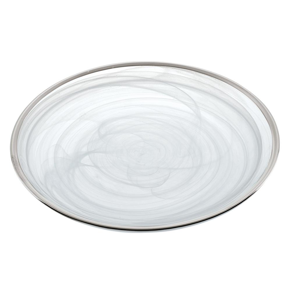 6 75 In 4 Piece White Alabaster Glass With Silver Trim Plates Set 4 Piece White Alabaster Glass With Silver Trim Plates Set
