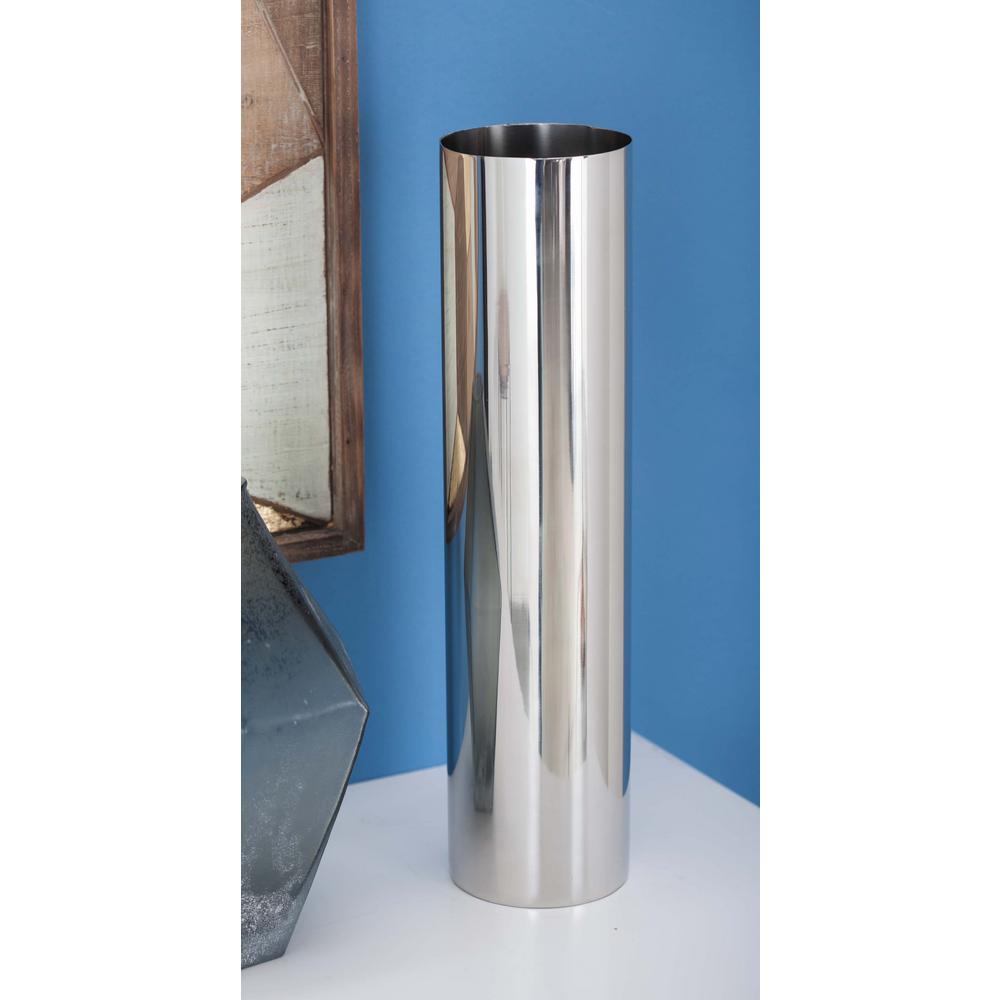 Litton Lane 16 In Stainless Steel Cylindrical Decorative Vase In