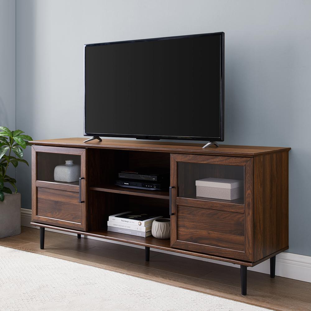 Welwick Designs 58 in. Dark Walnut Composite TV Stand Fits TVs Up to 64