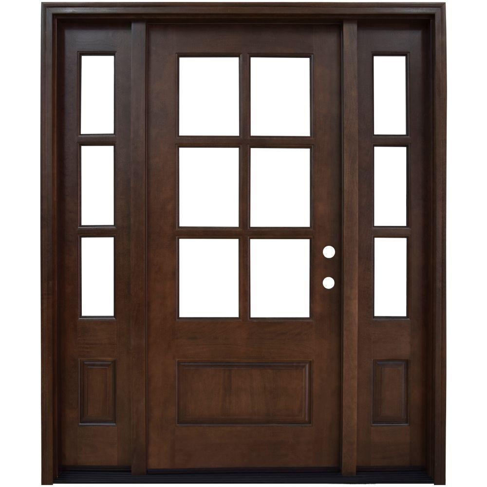 Steves & Sons 68 in. x 80 in. Savannah Clear 6 Lite LHIS Mahogany Stained Wood Prehung Front Door with Double 14 in. Sidelites