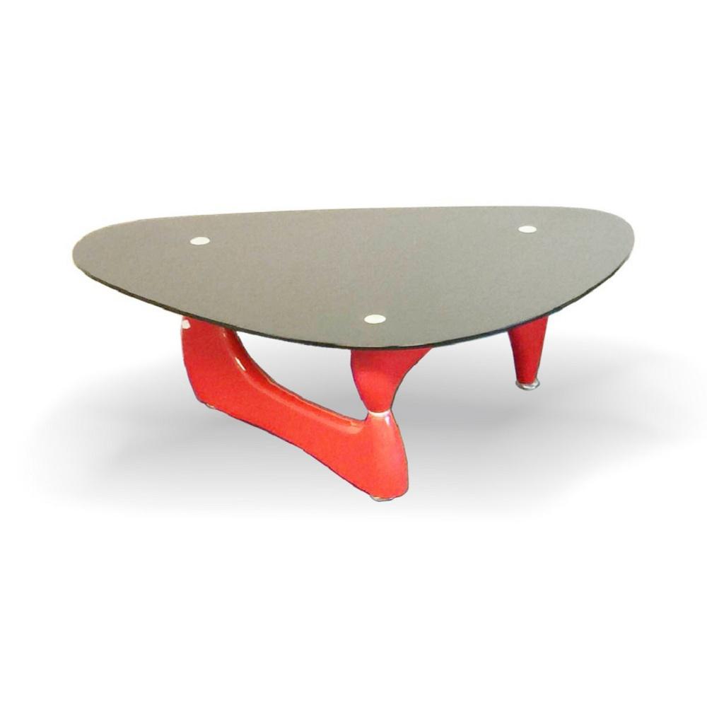 Fab Glass and Mirror Noguchi Style Red Coffee Table With Black Glass