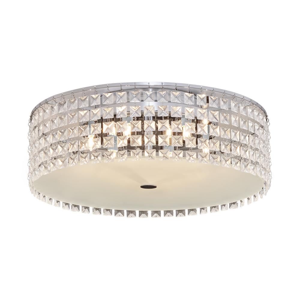 Bazz 6 Light Steel And Chrome Ceiling With Glass Beads Shade Frosted Diffuser