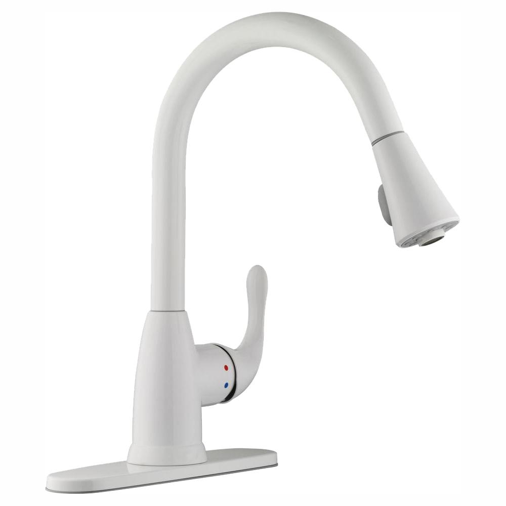 Glacier Bay Market Single Handle Pull Down Kitchen Faucet With Turbospray And Fastmount In White 67551 0306 The Home Depot