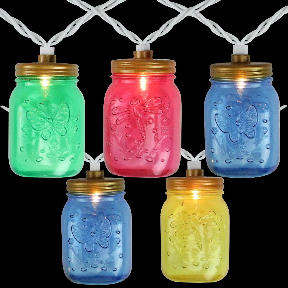 6 Blue or Green Mini Glass Mason Jar Light Covers for String Lights Clear
