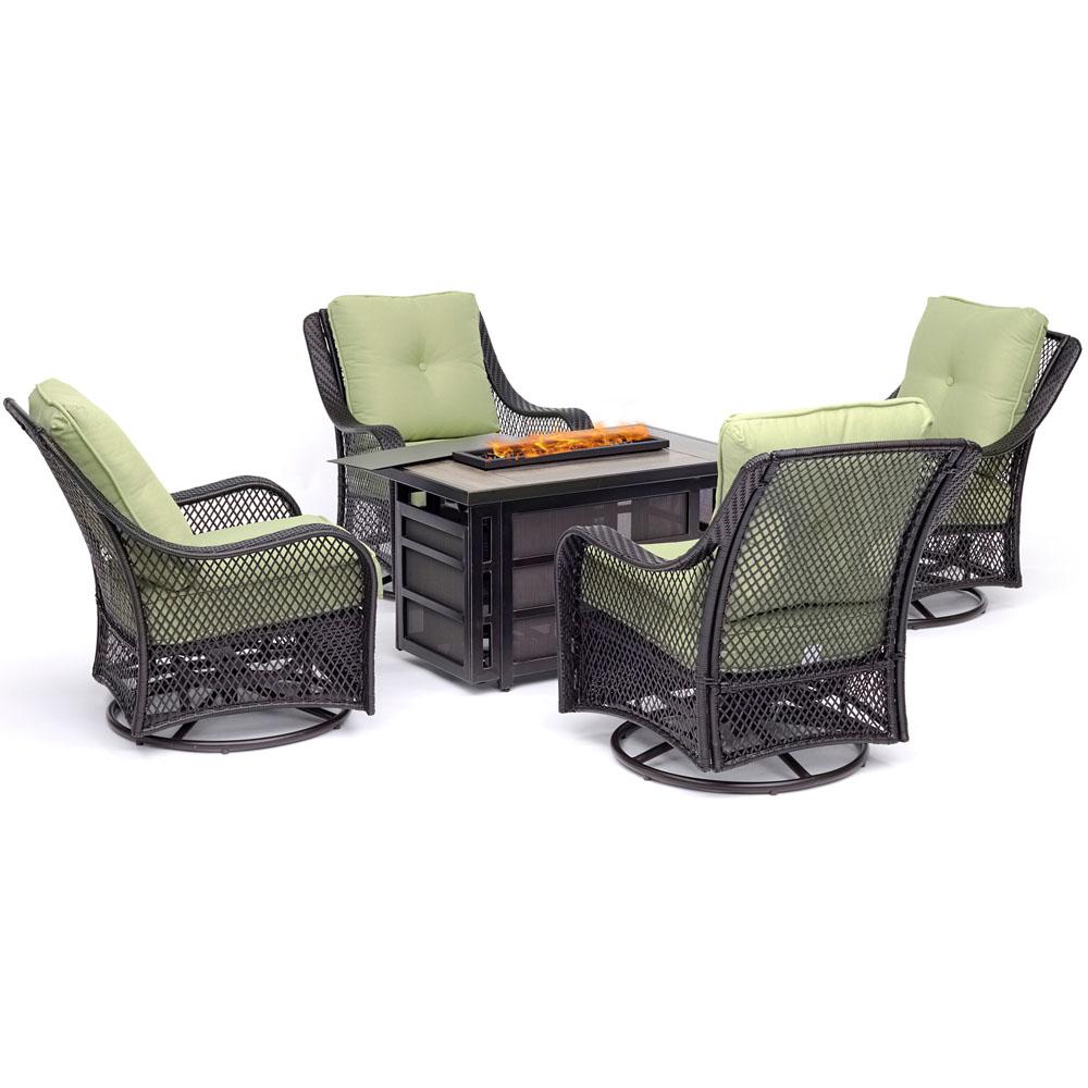 Hanover Orleans 5 Piece Wicker Patio Fire Pit Seating Set With