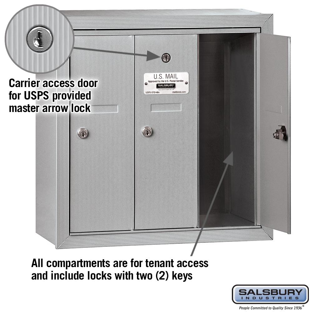 Salsbury Industries Aluminum Surface Mounted Usps Access Vertical Mailbox With 3 Door