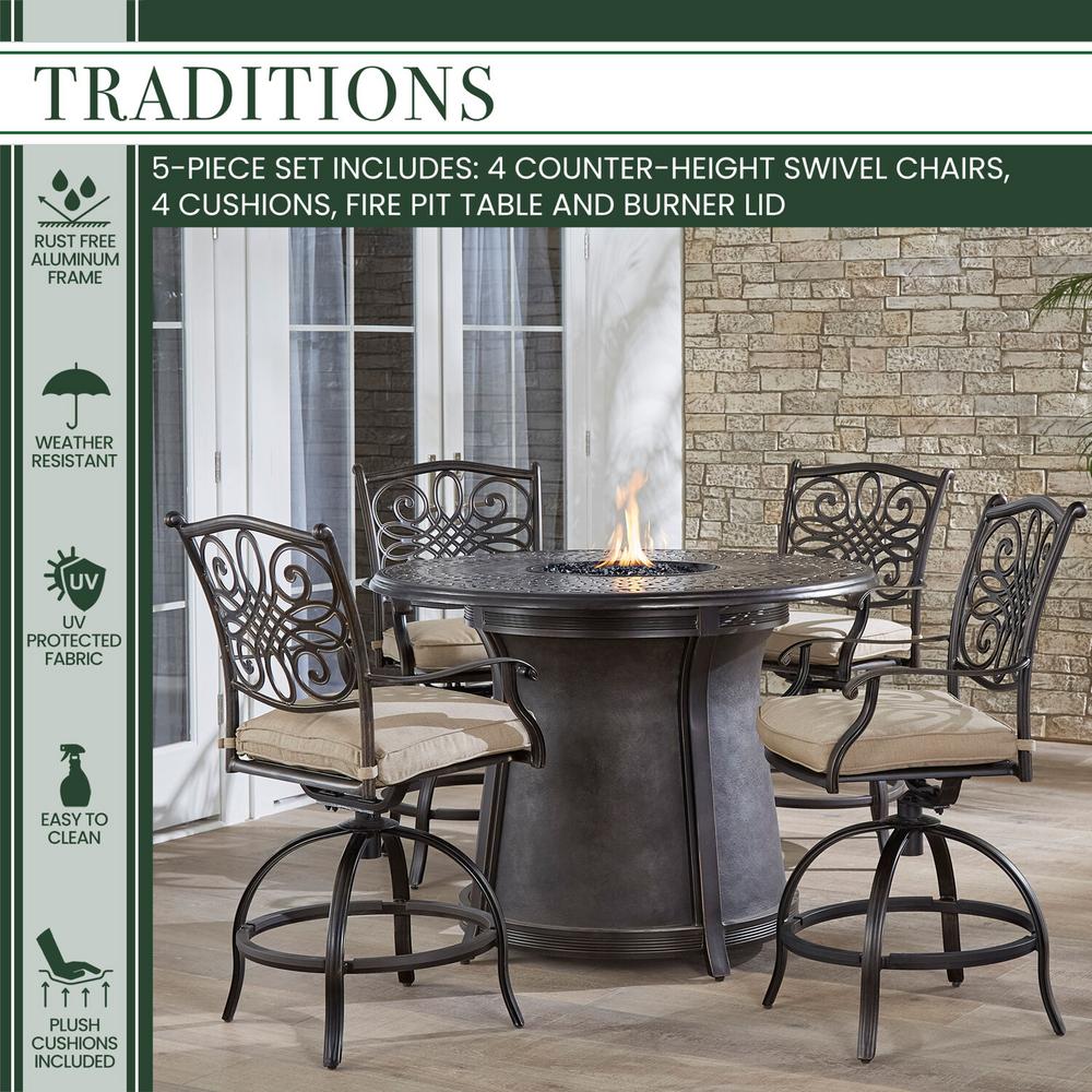 Hanover Traditions 5 Piece Aluminum Bar, Round Bar Height Dining Table