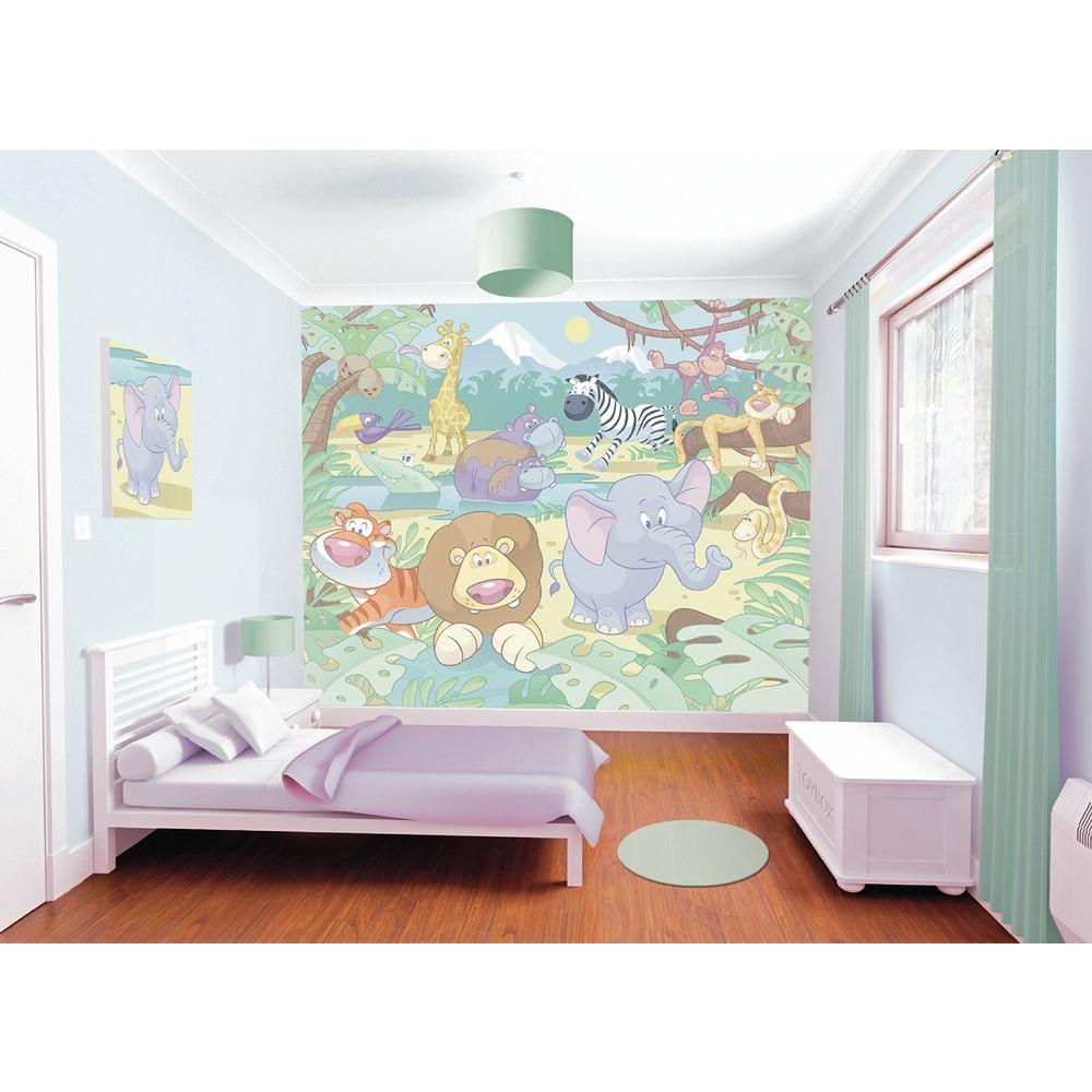 Walltastic 120 In H X 96 W Baby Jungle Safari Wall Mural W Baby Jungle Safari Wall Mural