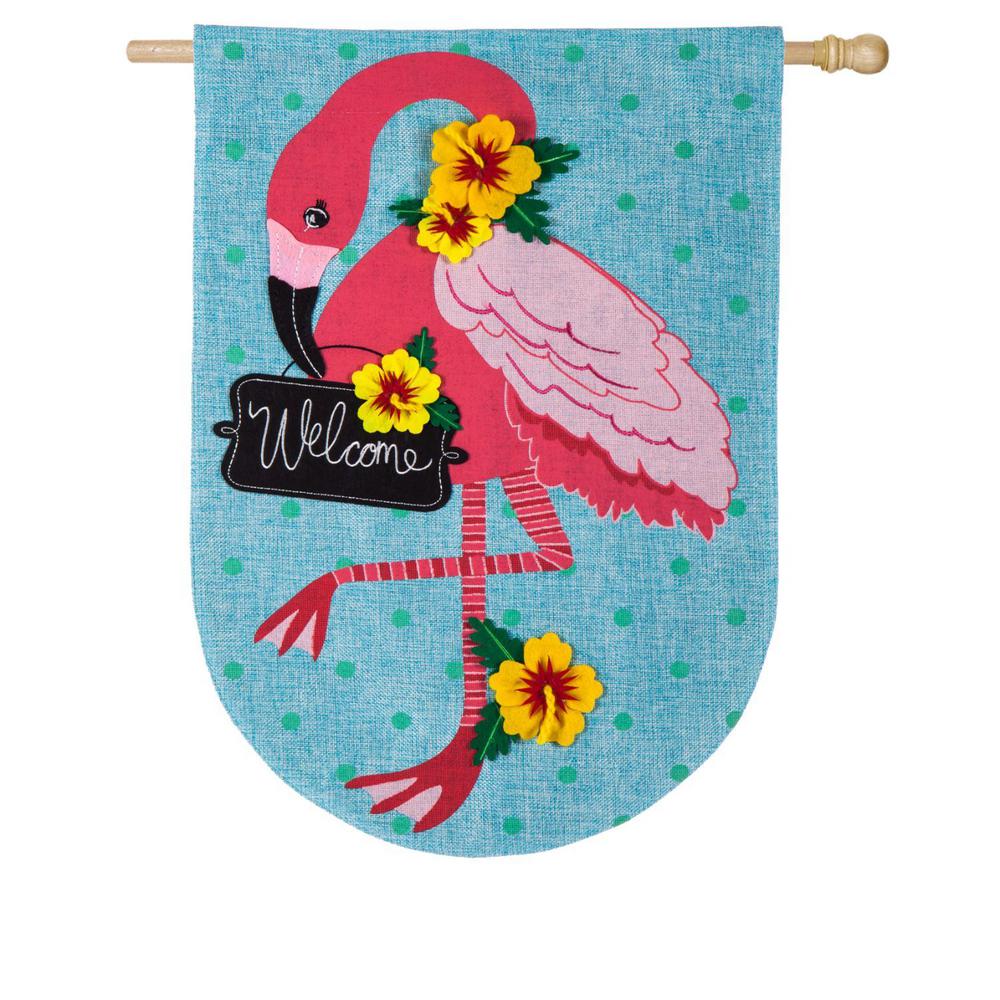 Evergreen 28 In. X 44 In. Flamingo Burlap House Flag-13B4830BL - The ...