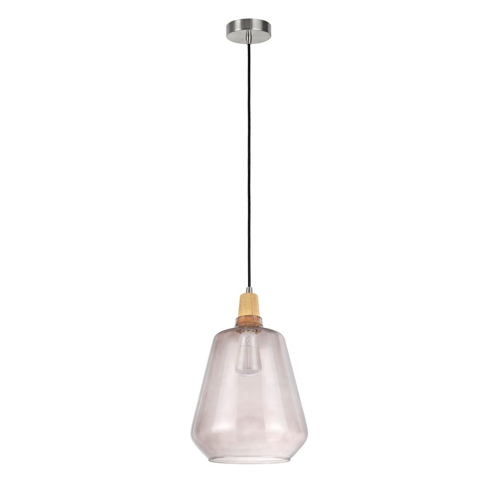 Aspen Creative Corporation 1 Light Satin Nickel Mini Pendant With Smoke Glass Shade