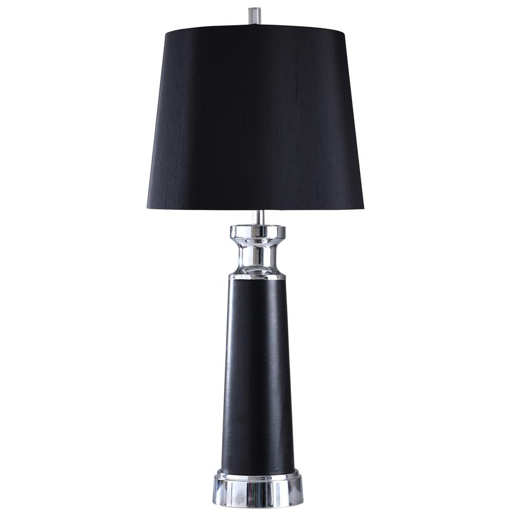 Stylecraft 45 In Black And Polished Nickel Table Lamp With Fabric Shade
