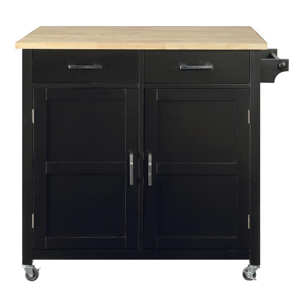 USL Macie Black Kitchen Cart with Natural Wood TopSK19250A1BK The