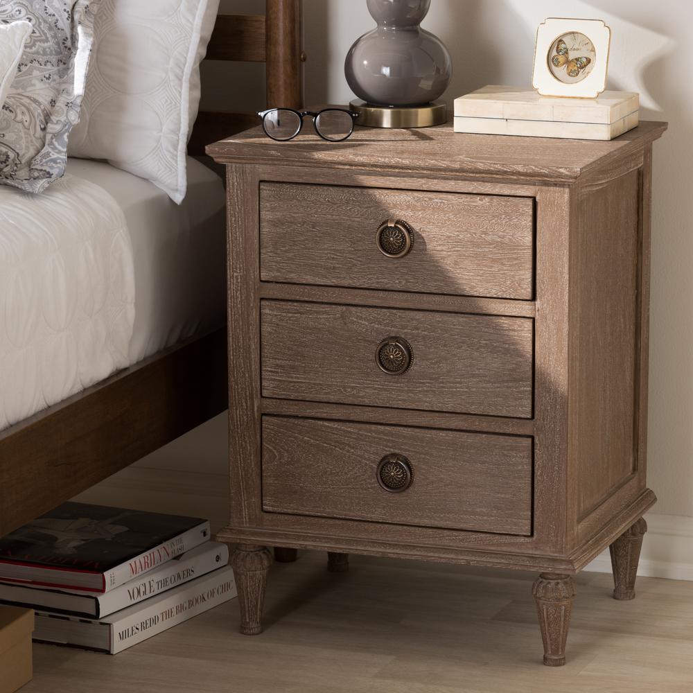 Baxton Studio Venezia 3 Drawer Light Brown Nightstand 28862 Baxton Studio Venezia 3 Drawer Light Brown Nightstand 28862