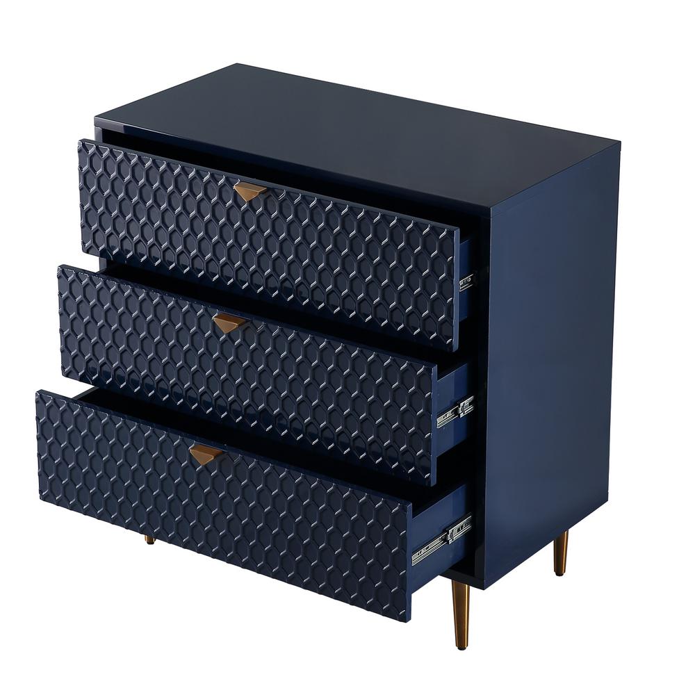 Boyel Living Blue Honeycomb Pattern Fully Assembled 3 Drawers Storage Accent Chest With Golden Stands Wf Chd 1472a Bl The Home Depot