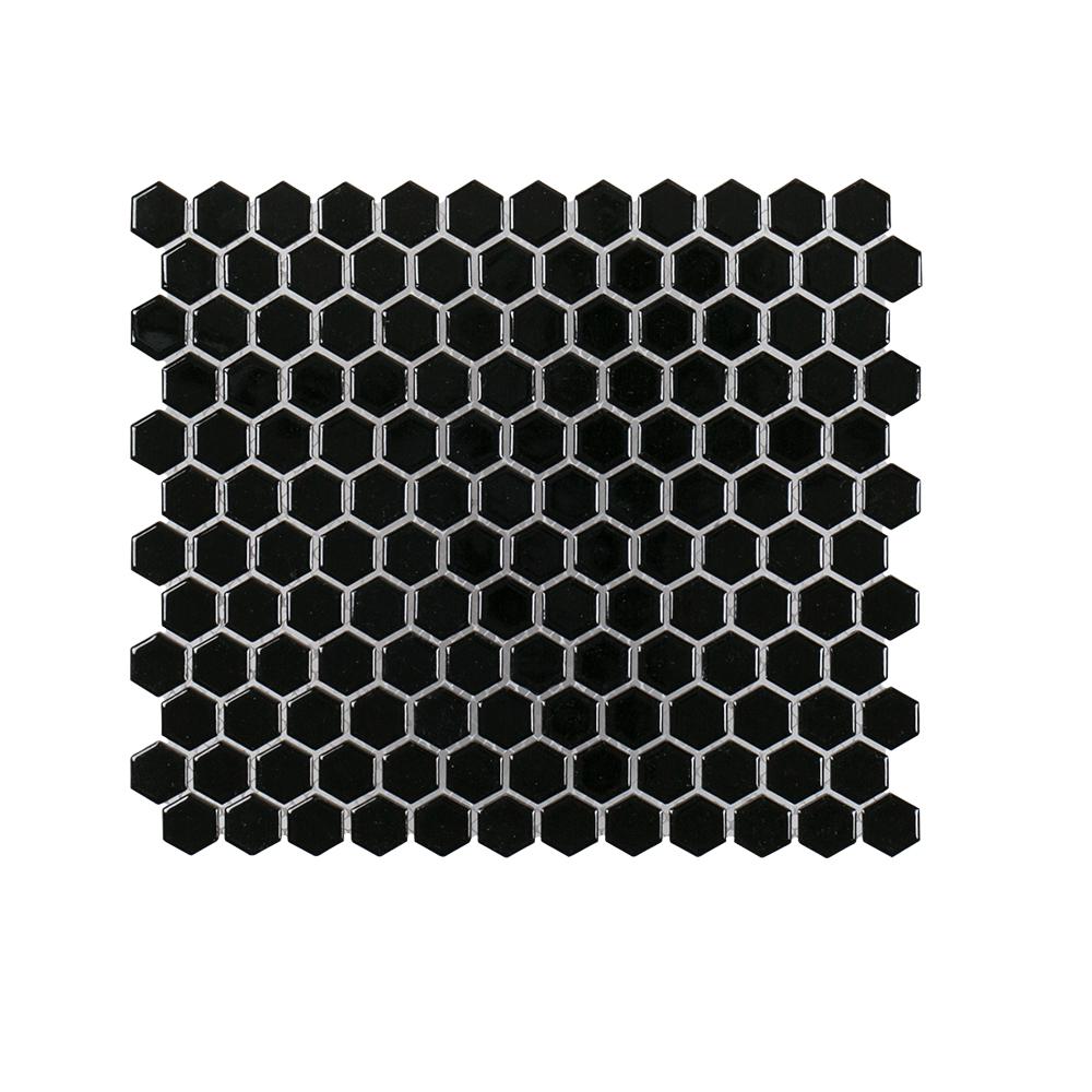 Black Out 10.125 in. x 11.625 in. x 6 mm Hexagon Glossy Porcelain Wall and Floor Mosaic Tile