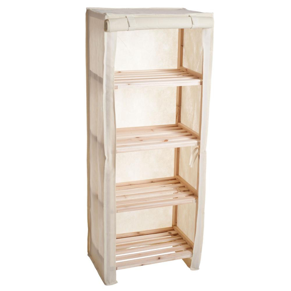 wooden shelving units for luggage