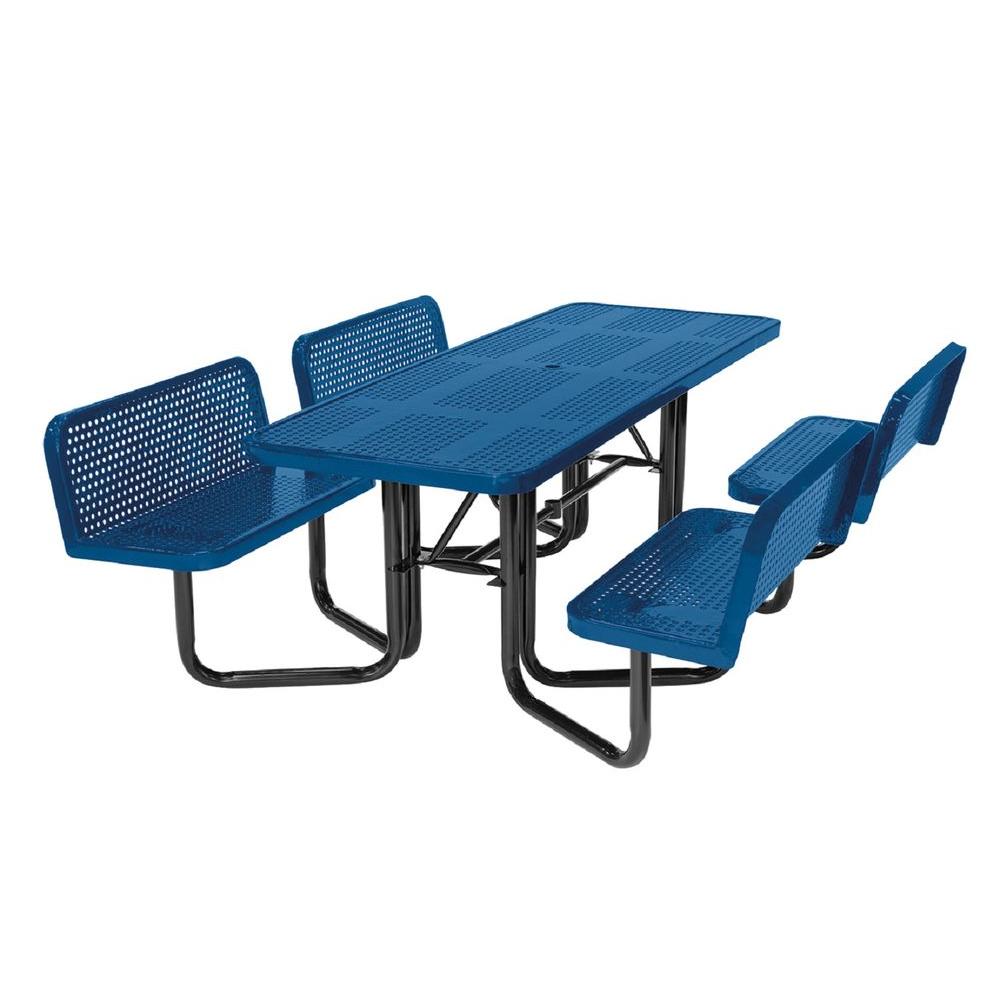 Suncast Commercial Split Bench Perforated Blue Picnic Table