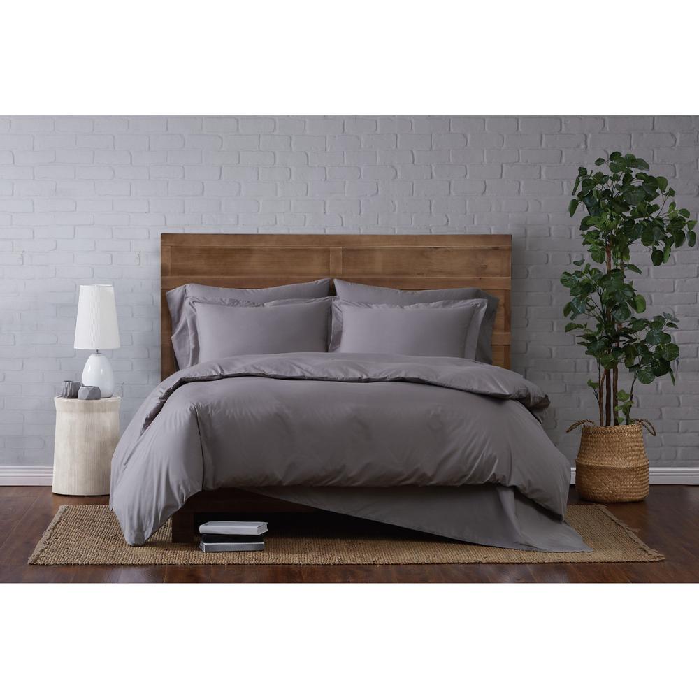 Classic 3 Piece Cotton Grey Full Queen Duvet Set
