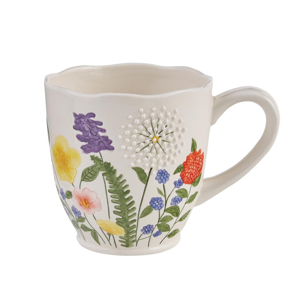 Park Designs Garden Flower 16 oz White Ceramic Coffee Mug 