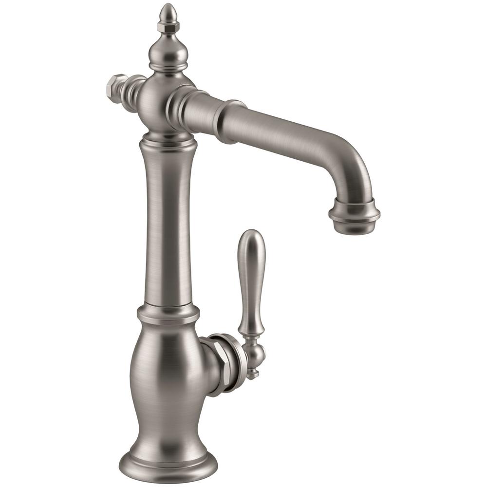 Kohler Artifacts Single Handle Standard Kitchen Faucet With Victorian Spout Design In Vibrant Stainless K 99266 Vs The Home Depot