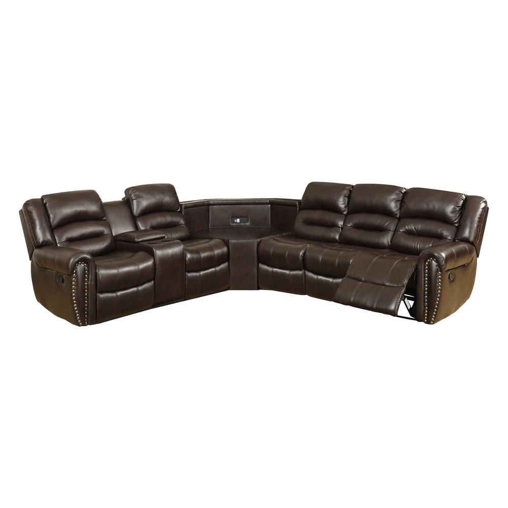Brown Color Leather Motion Sectional