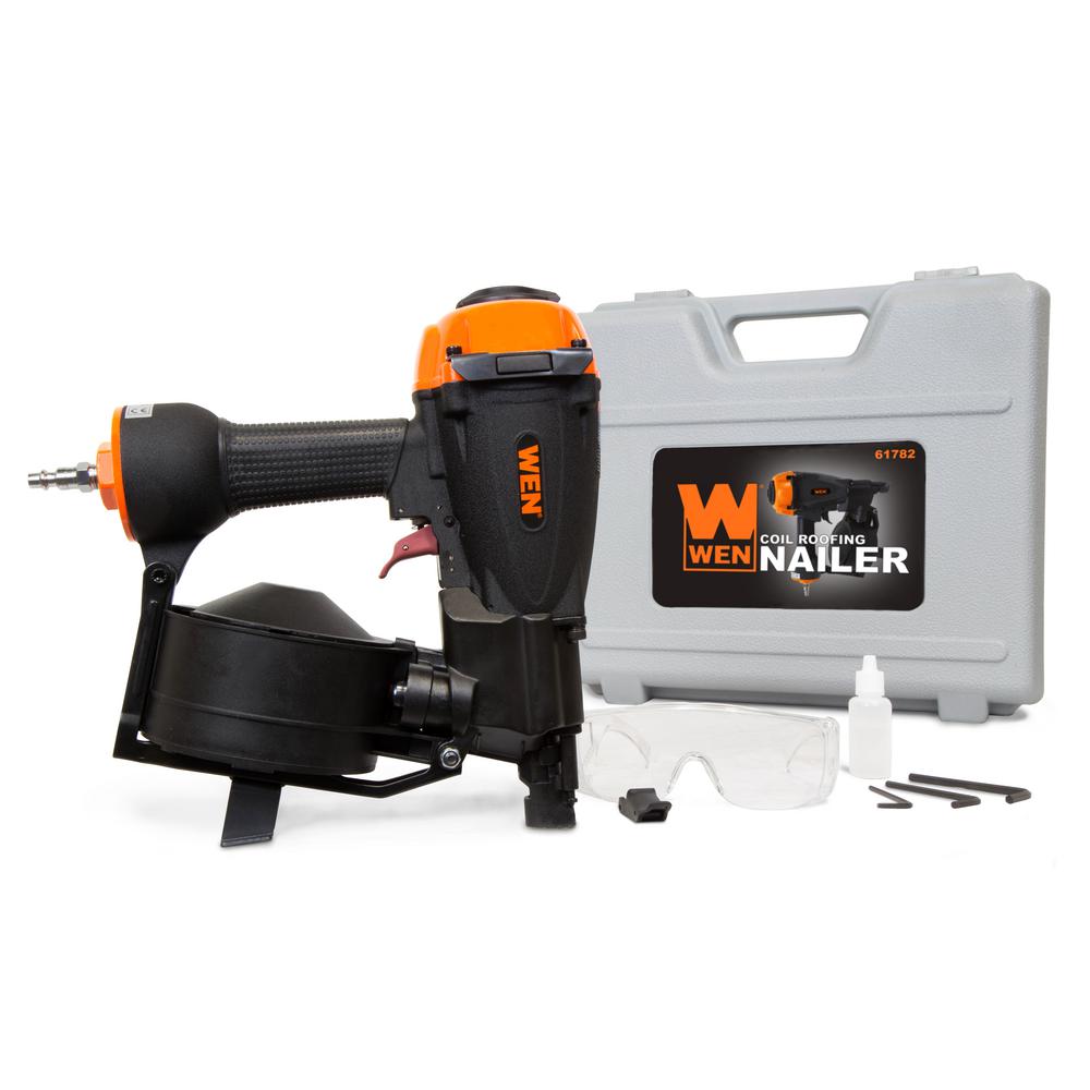 WEN Pneumatic Coil Roofing Nailer Air Nail Gun Shingling ...