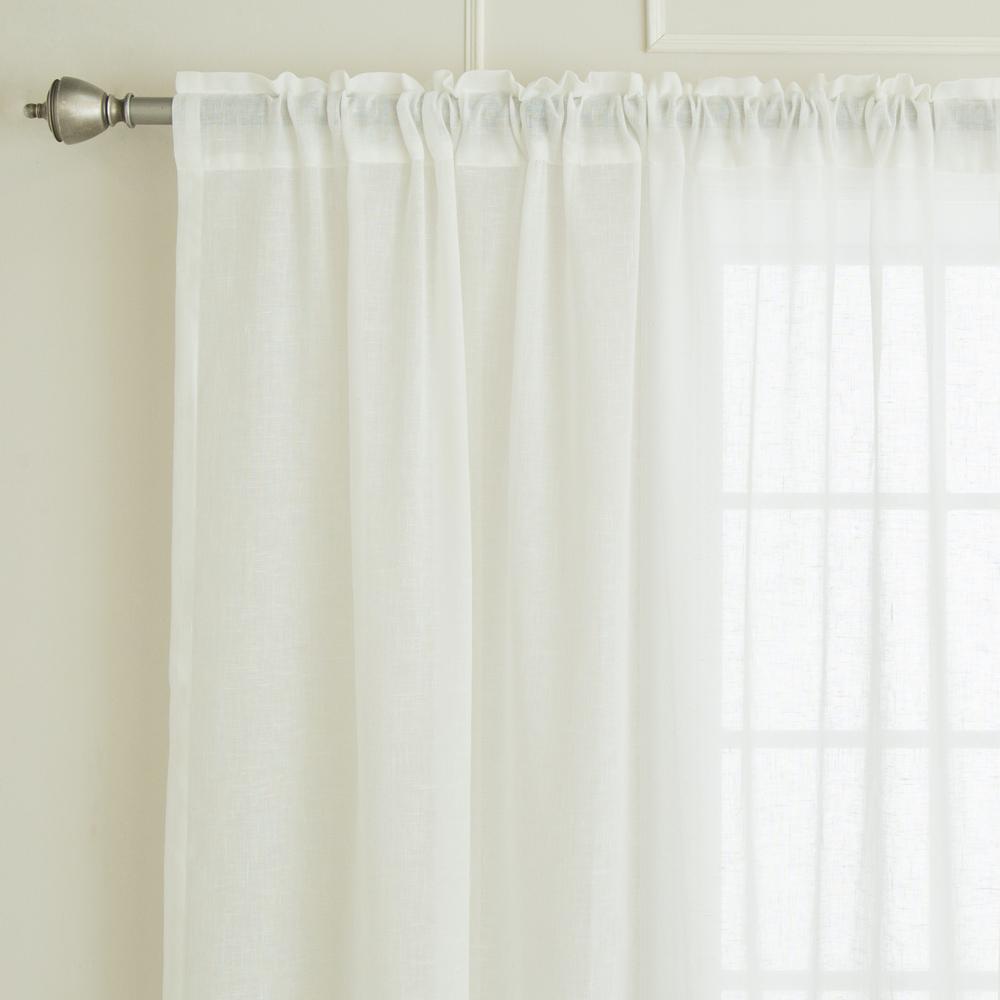 84 In L White Linen Look Rod Pocket Grey Ruffle Block Curtain 2