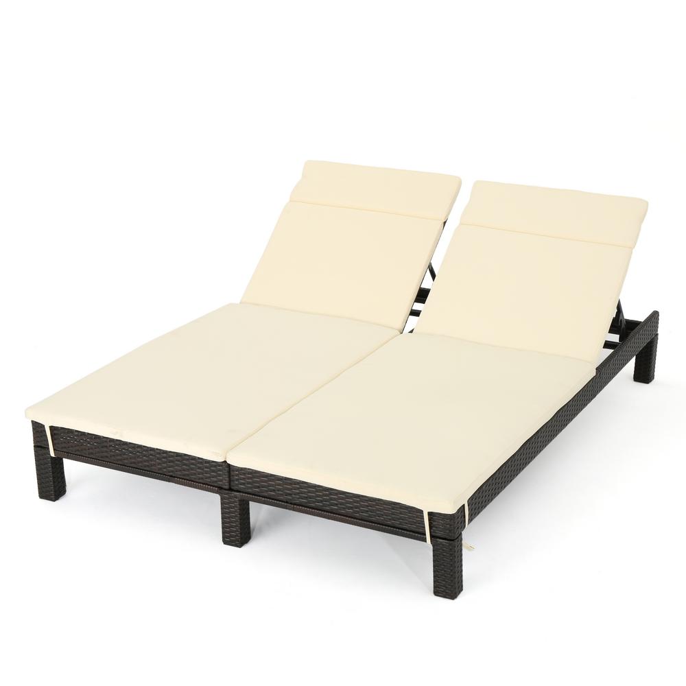 Le House Multi Brown Wicker Outdoor Double Chaise Lounge With Le House Multi Brown Wicker Outdoor Double Chaise Lounge With Beige Cushion
