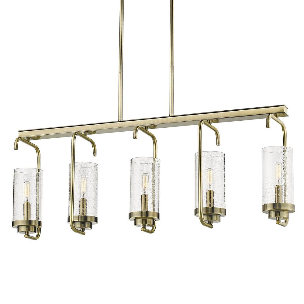 Golden Lighting Holden 5 Light Aged Brass Linear Pendant 2380 Lp Ab Holden 5 Light Aged Brass Linear Pendant
