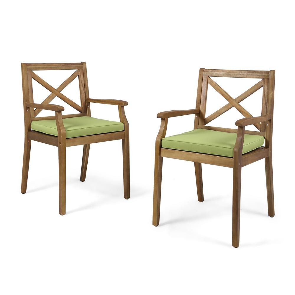 Noble House Perla Gray Cross Back Wood Outdoor Dining Chairs with Gray