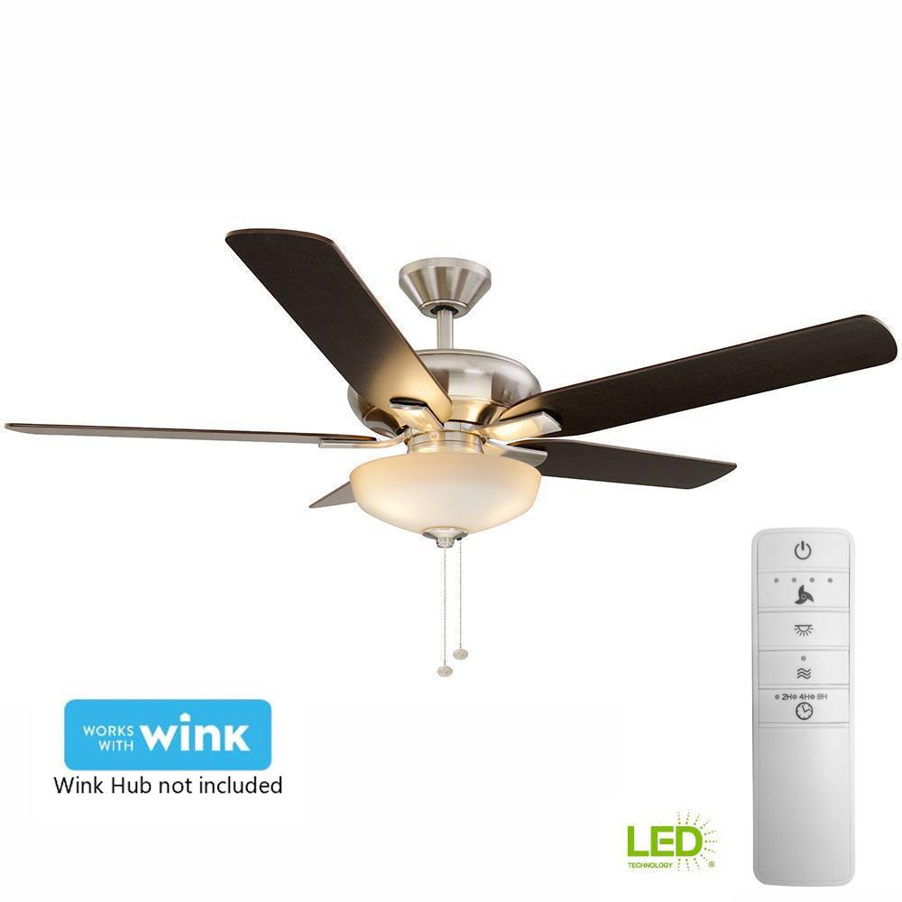 Hampton Bay Smart Lighting Home The Depot Led Indoor Brushed Nickel Smart Ceiling Fan With Light Kit And
