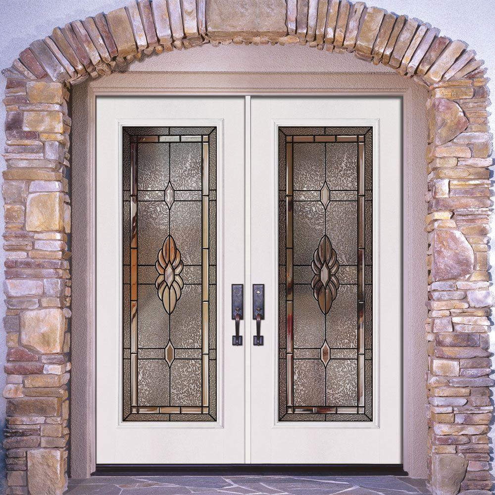 Feather River Doors 74 In X 81 625 In Rochester Patina 1 2 Lite Unfinished Smooth Right Hand Inswing Fiberglass Double Prehung Front Door 873191 400 The Home Depot