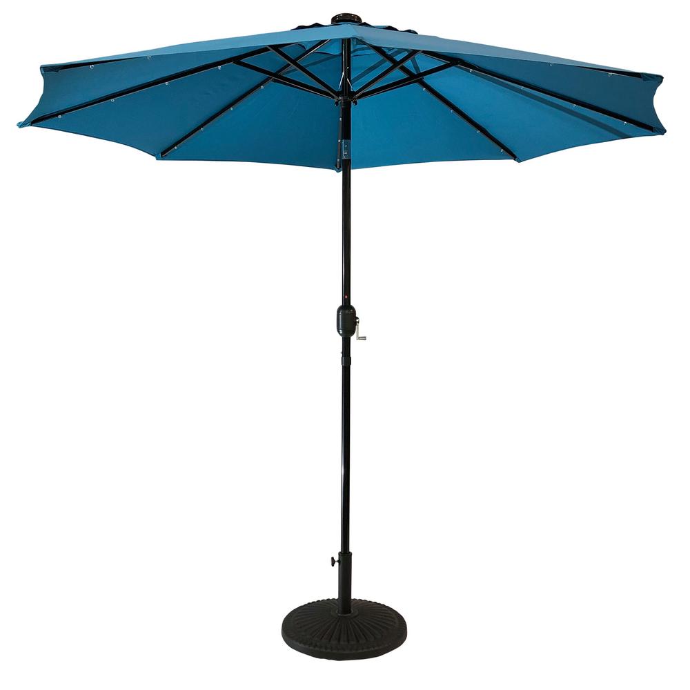 Sun Ray 9 Ft Steel Market Solar Lighted 8 Rib Round Patio Umbrella In Teal 841004 The Home Depot