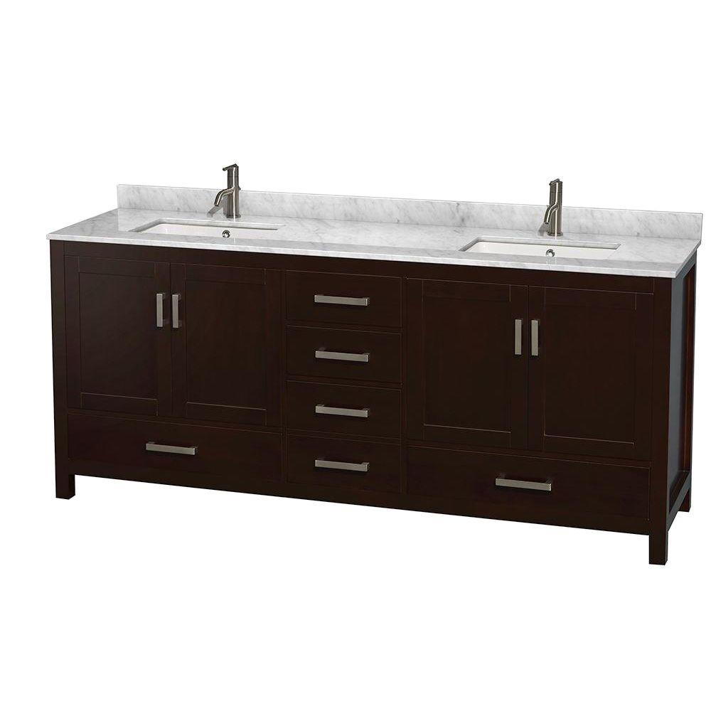 Wyndham Collection Sheffield 80 In Double Vanity In Espresso With Marble Vanity Top In Carrara White Wcs141480descmunsmxx The Home Depot