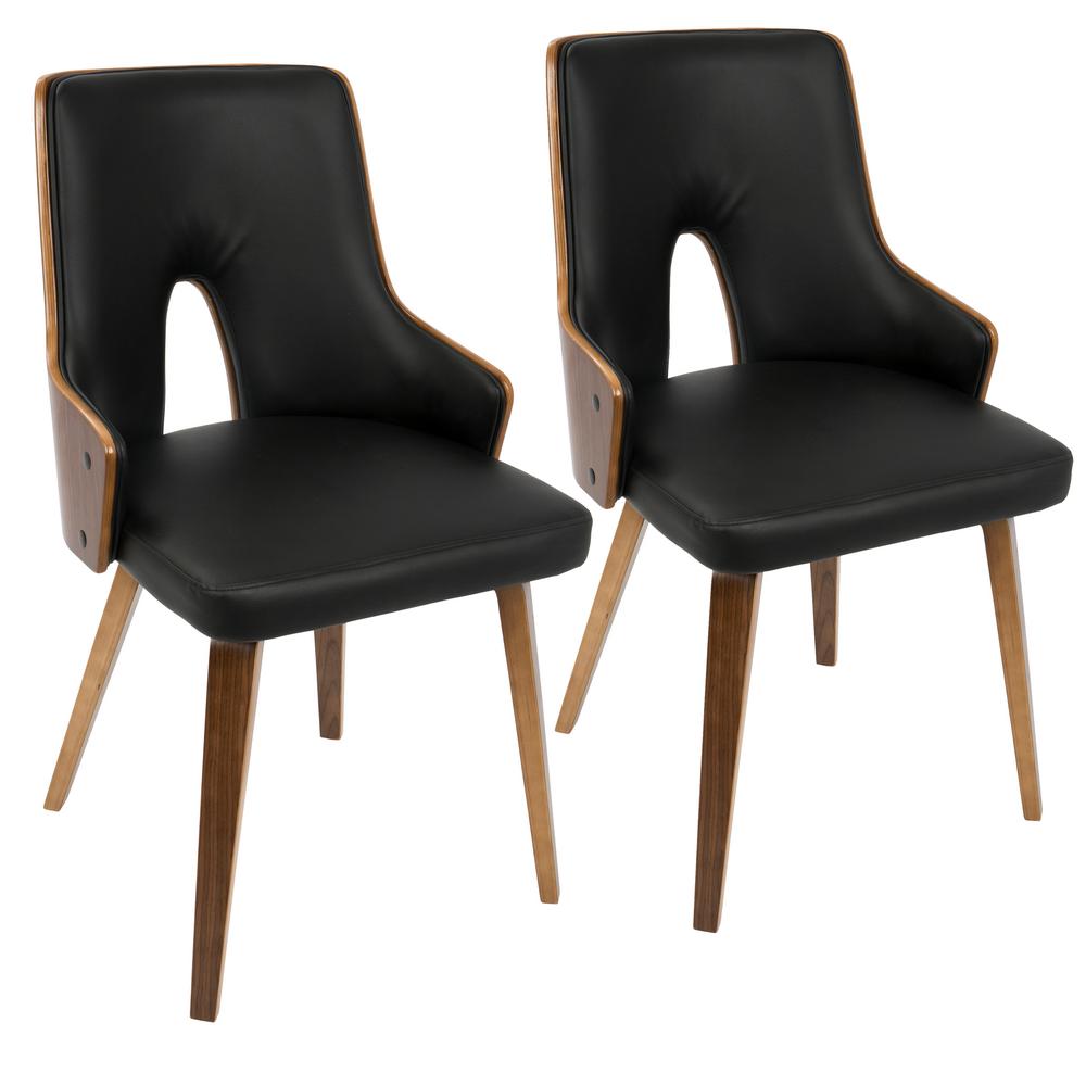 lumisource stella midcentury walnut and black modern dining chair faux  leather set of 2chstla wlbk2  the home depot