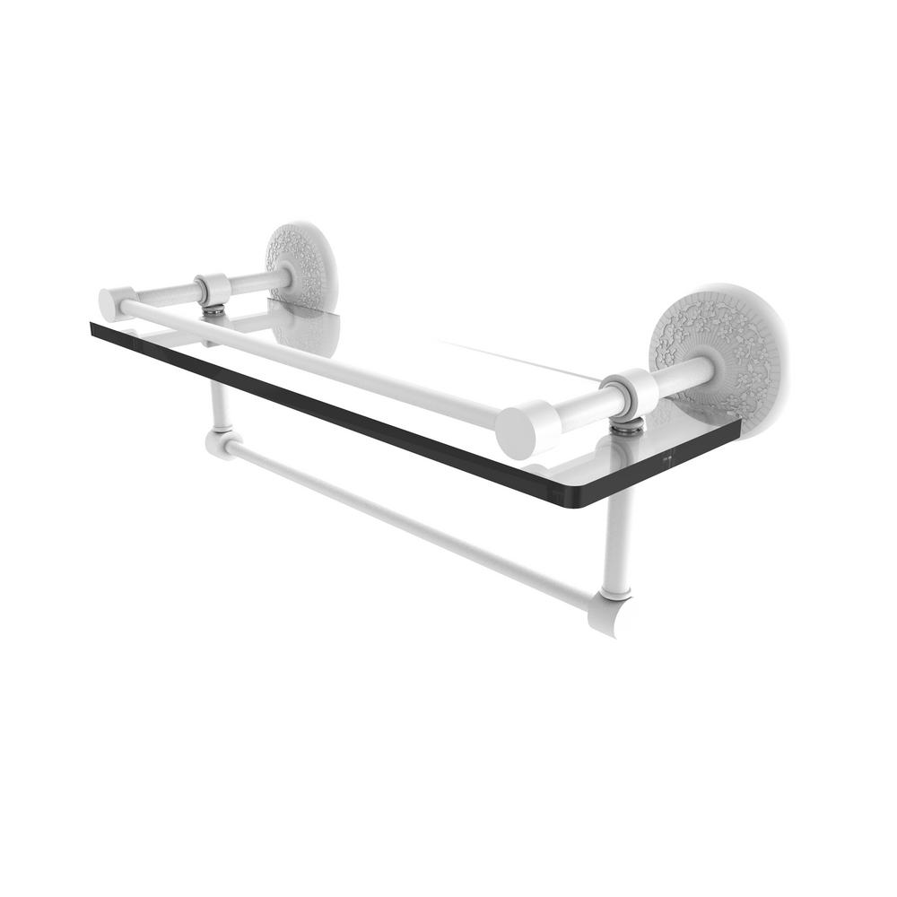 white shelf with towel bar