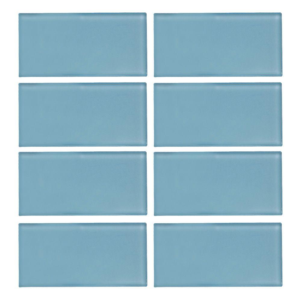 Jeffrey Court Caribbean Water Blue 3 In X 6 In Glossy Glass Wall Tile 1 Sq Ft Pack 99514 The Home Depot