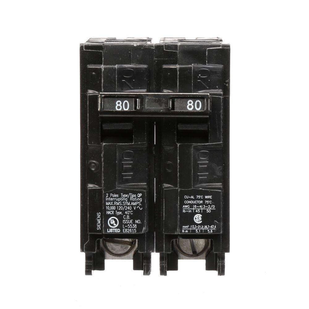 Siemens 80 Amp Double Pole Type Qp Circuit Breaker Q280 The Home Depot