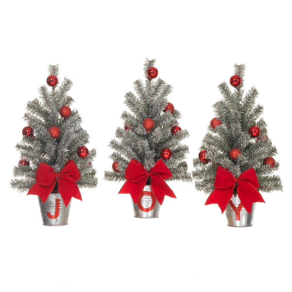 15 in h snowy silver glitter mini pine trees in j o y buckets set - Home Depot Christmas Decorations 15 in h snowy silver glitter mini pine trees in j o y buckets set - Home Depot Christmas Decorations