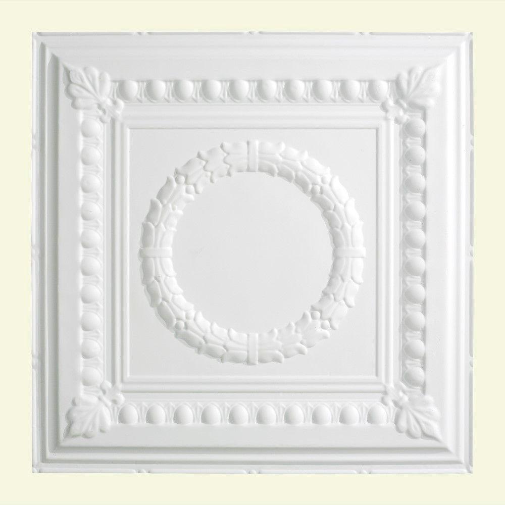 Fasade Rosette 2 Ft X 2 Ft Vinyl Lay In Ceiling Tile In Gloss White