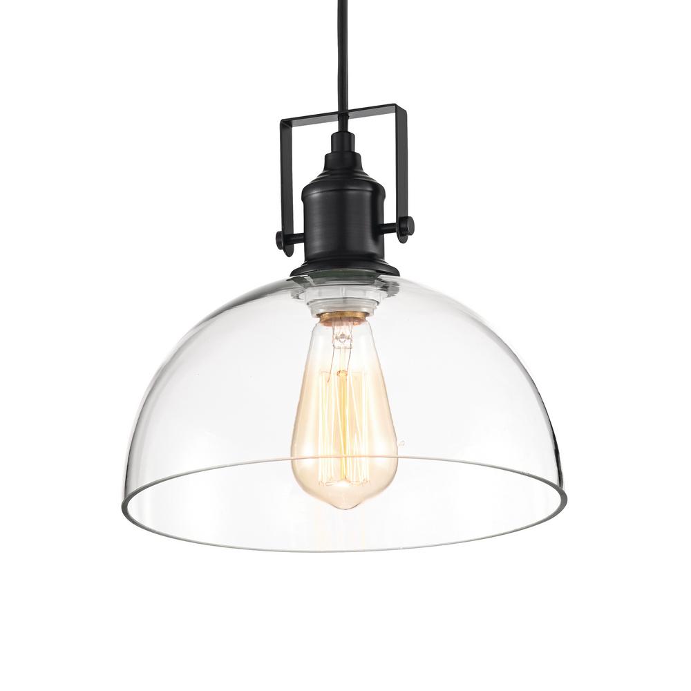 Edvivi 1Light Black Farmhouse Pendant with Clear Glass Bowl Shade