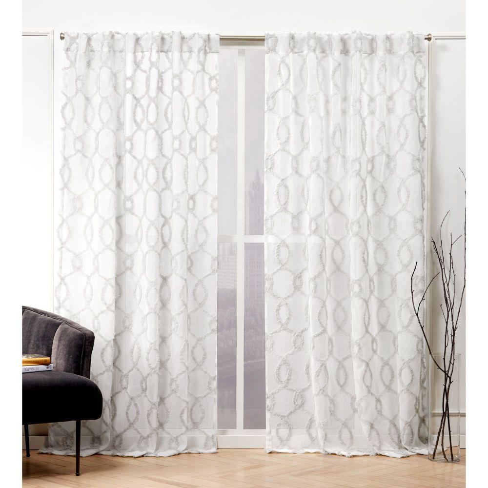 Nicole Miller Soft Trellis Dove Grey Sheer Hidden Tab Top Curtain